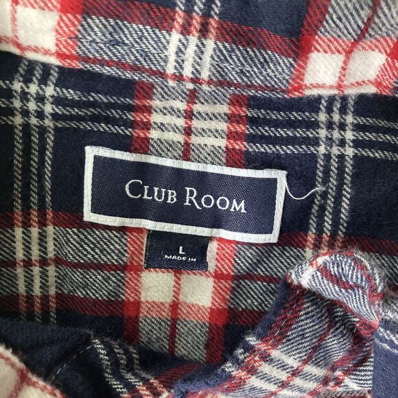 Club Room Shirt Sz L Navy Blue Red White Flannel Check 100% Cotton Casual Mens - Picture 4 of 9